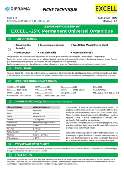 Liquide de refroidissement jaune -25°C EX25005